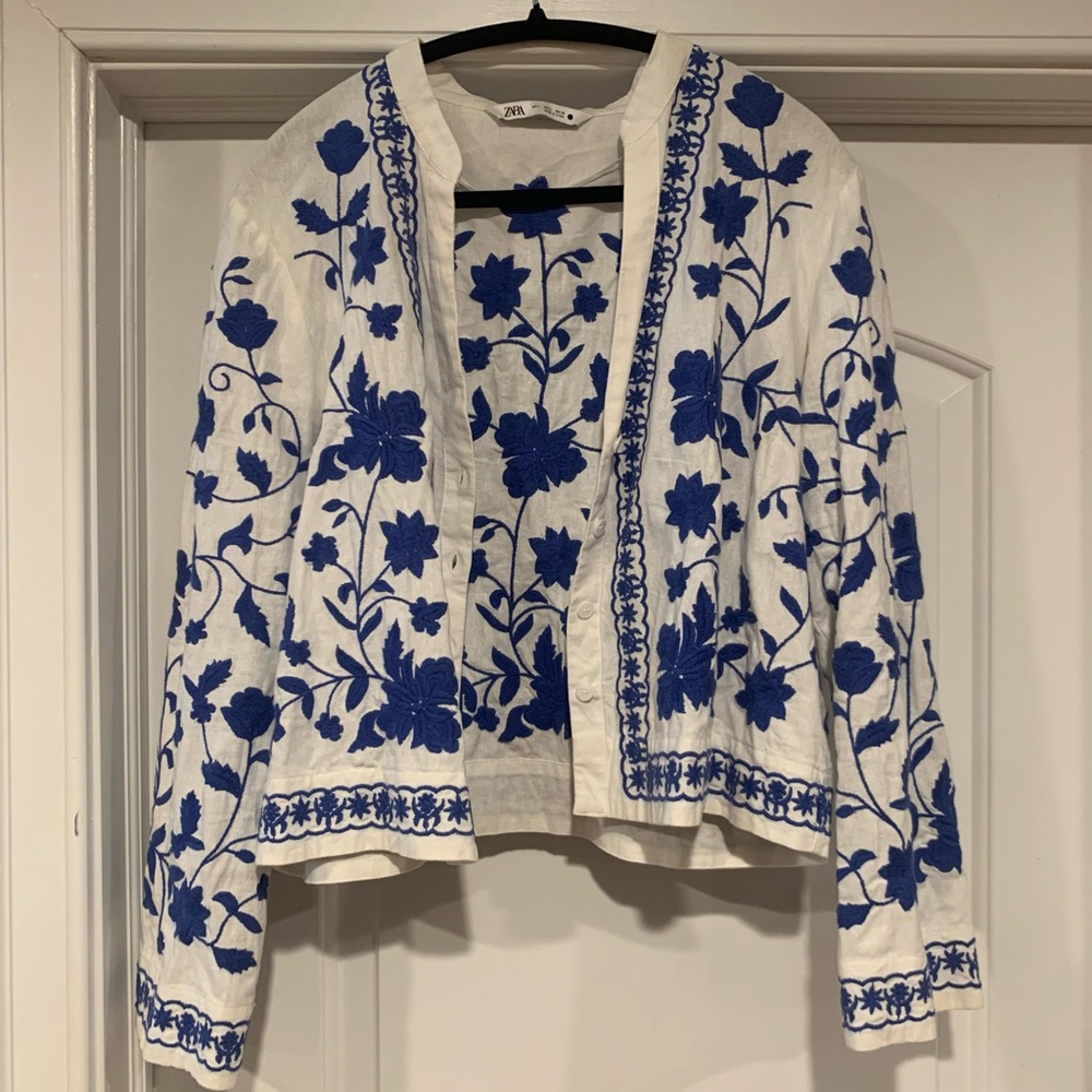 Zara Block Print Linen Jacket - image 1